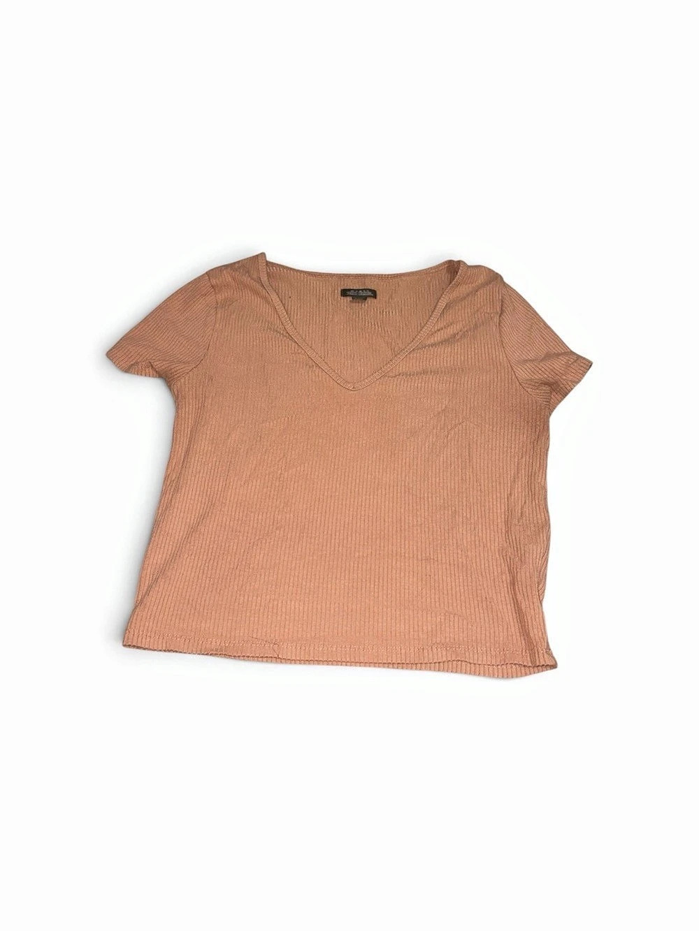 Wild Fable Ribbed V-Neck Short Sleeve Top in Brown